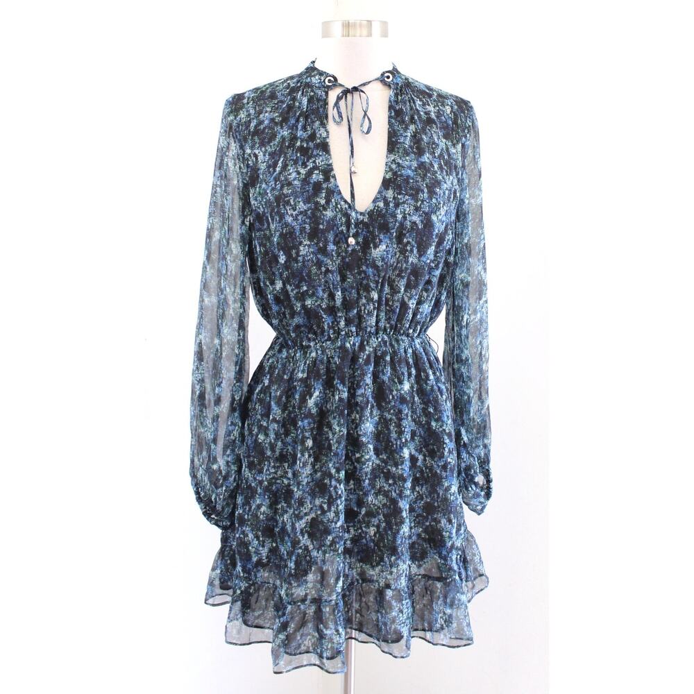 Intermix Black Blue Python Snakeskin Print Silk C… - image 1